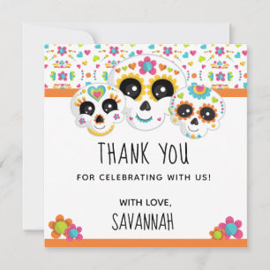 Sugar Skull Dia de La Muerte Halloween Birthday In Thank You Card