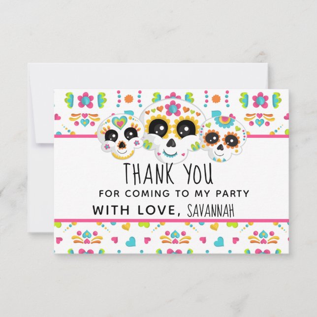 Sugar Skull Dia de La Muerte Halloween Birthday In Thank You Card (Front)