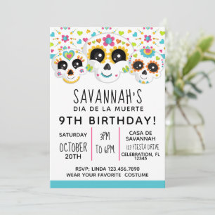 Sugar Skull Dia de La Muerte Halloween Birthday Invitation