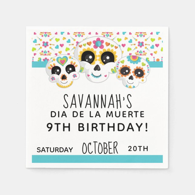 Sugar Skull Dia de La Muerte Halloween Birthday Napkin (Front)