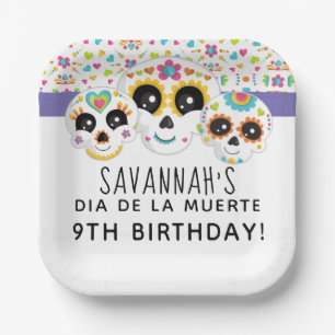 Sugar Skull Dia de La Muerte Halloween Birthday Pa Paper Plate