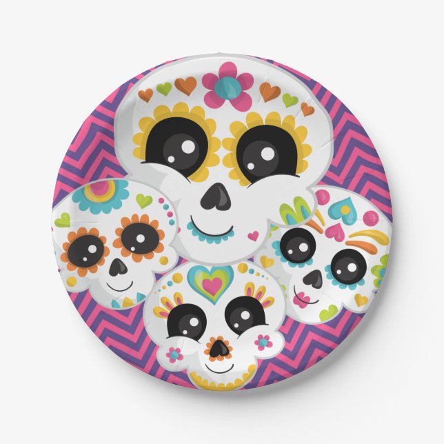 Sugar Skull Dia de La Muerte Halloween Birthday Pa Paper Plate (Front)