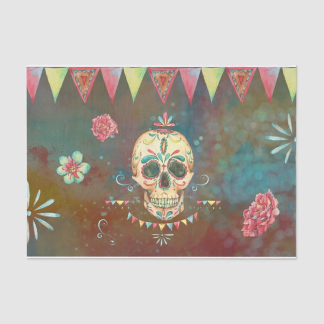 Sugar Skull Dia De Los Muertos 3 Decoupage  Tissue Paper (Front)