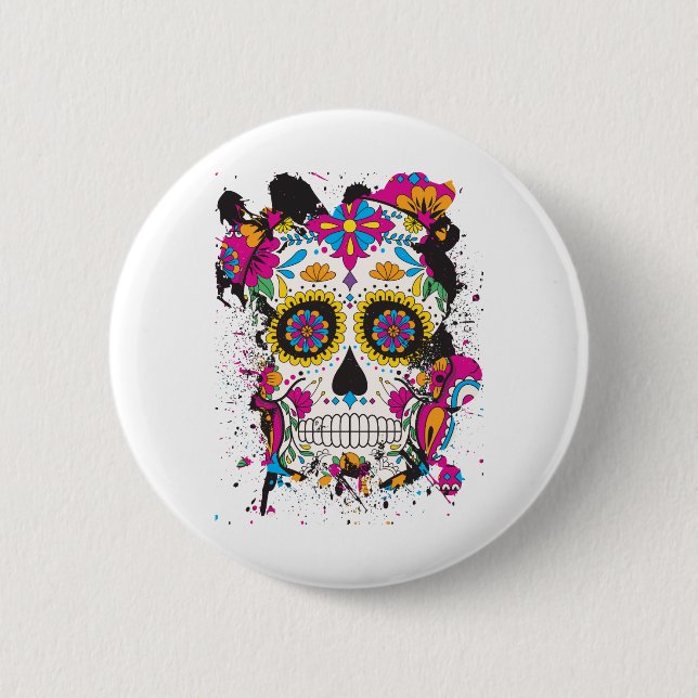 Sugar skull dia de los muertos 6 cm round badge (Front)
