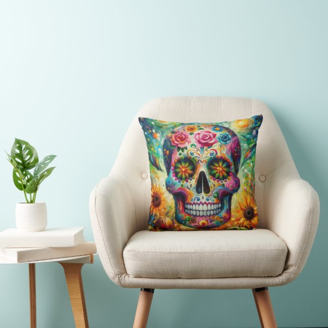 Sugar Skull Dia De Los Muertos Day of the Dead Cushion (Chair)
