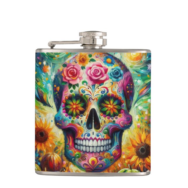Sugar Skull Dia De Los Muertos Day of the Dead Hip Flask (Front)