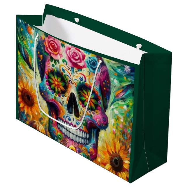 Sugar Skull Dia De Los Muertos Day of the Dead Large Gift Bag (Front Angled)