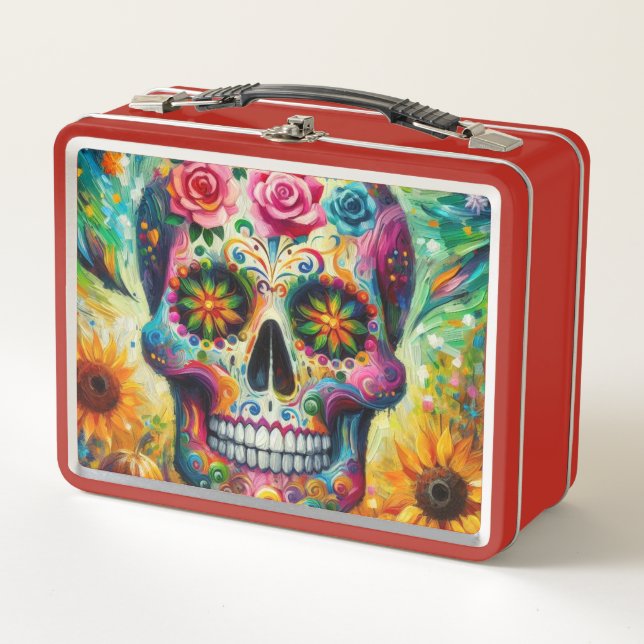 Sugar Skull Dia De Los Muertos Day of the Dead Metal Lunch Box (Front)
