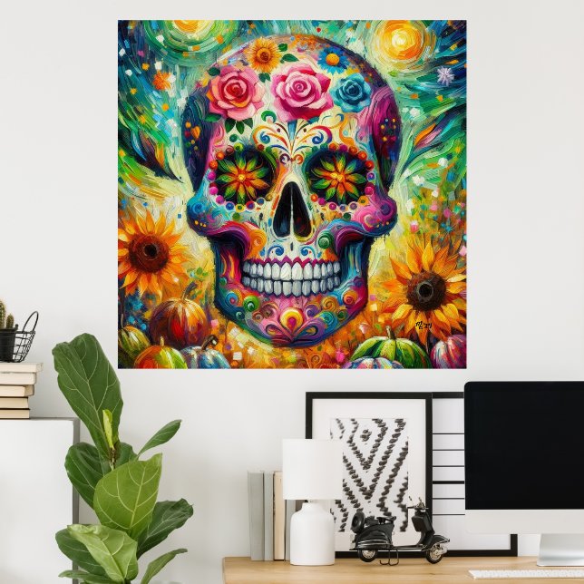 Sugar Skull Dia De Los Muertos Day of the Dead Poster (Home Office)