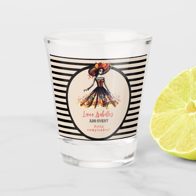 Sugar Skull Dia de los Muertos Day of the Dead Shot Glass (Front)