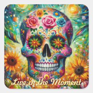 Sugar Skull Dia De Los Muertos Day of the Dead Square Sticker