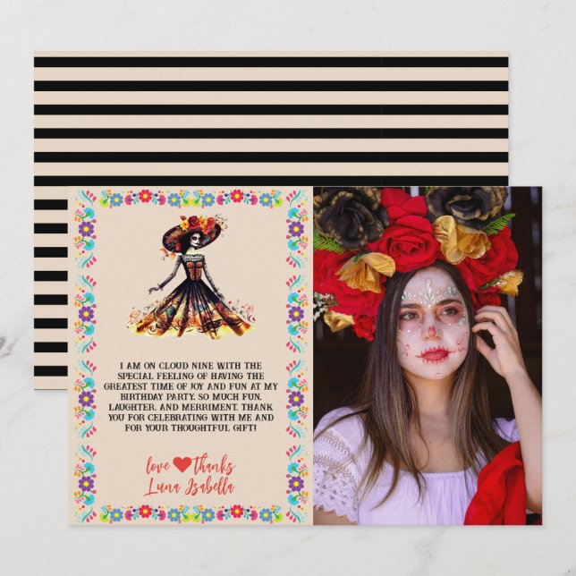 Sugar Skull Dia de los Muertos Day of the Dead Thank You Card (Front/Back)