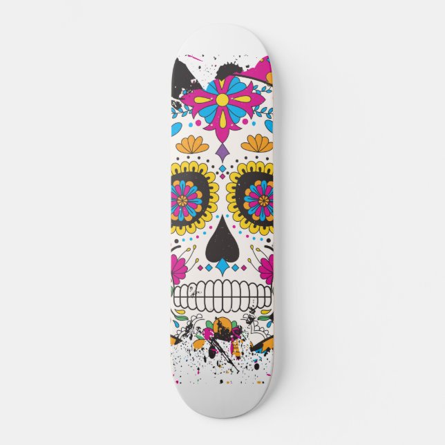 Sugar skull dia de los muertos skateboard (Front)