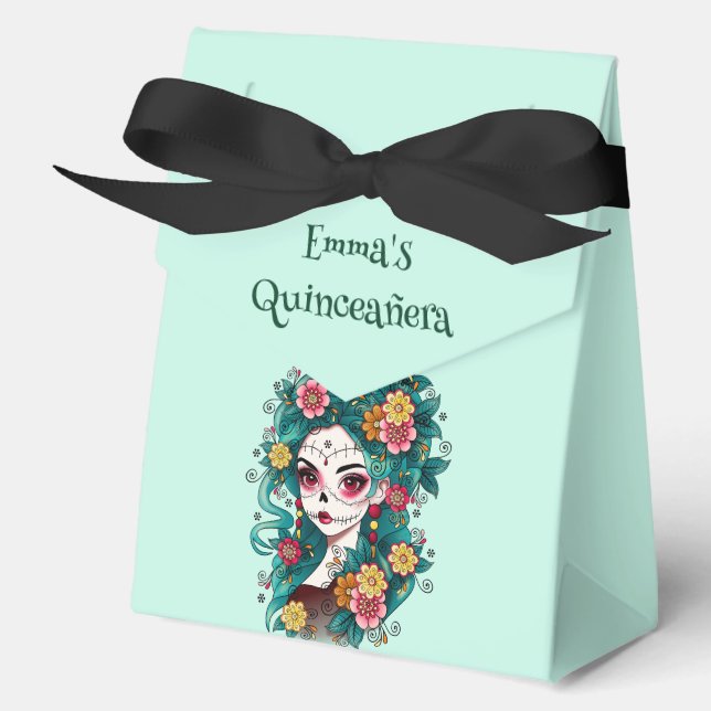 Sugar Skull Dia de Muertos Quinceañera Spanish  Favour Box (Front)
