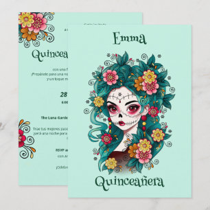Sugar Skull Dia de Muertos Quinceañera Spanish  Invitation