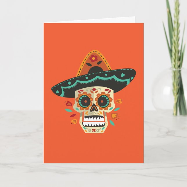 Sugar Skull Dia de Muertos with Hat Greeting Card (Front)