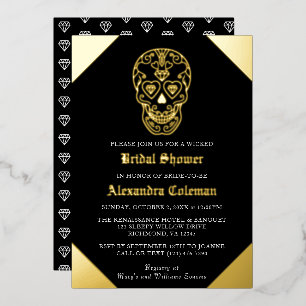 Sugar Skull Diamond Bridal Shower Foil Invitation