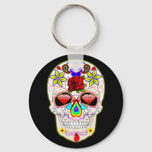 Sugar Skull Diamond Eyes Button Keychain