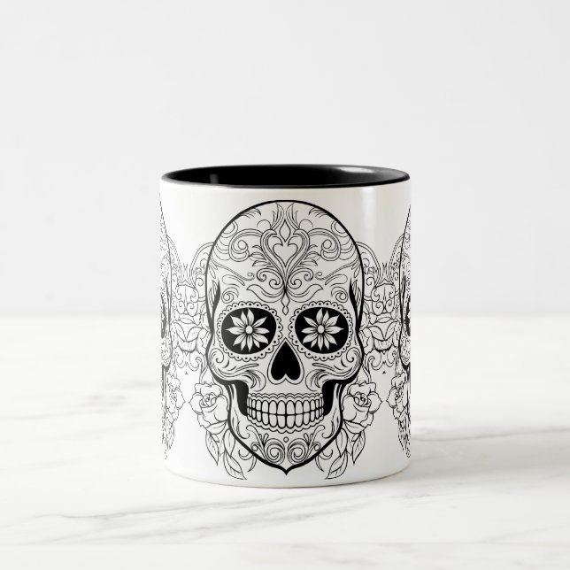Sugar Skull Dios de los Muertos Halloween Two-Tone Coffee Mug (Center)