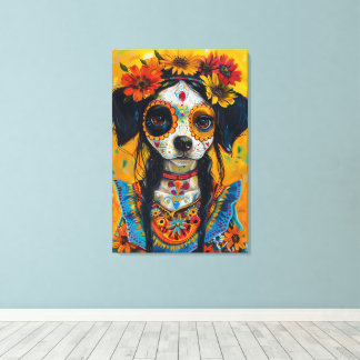 Sugar skull dog face mexican aesthetic canvas print