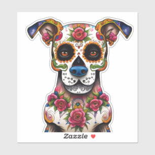 Sugar Skull Dog with a Collar of Roses