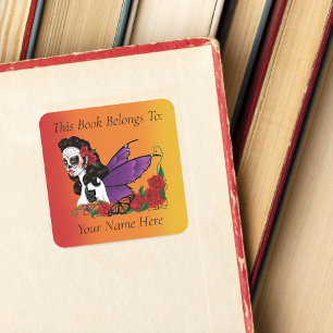 Sugar Skull Fairy Sunset Bookplate Square Sticker