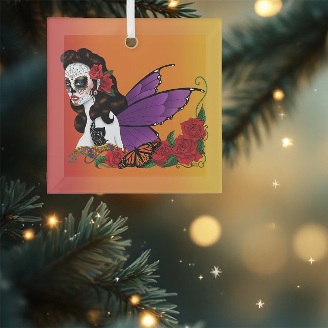 Sugar Skull Fairy Sunset Glass Tree Decoration (Creator Uploaded)
