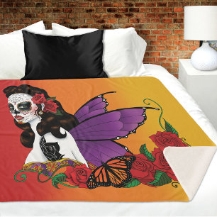 Sugar Skull Fairy Sunset Sherpa Blanket