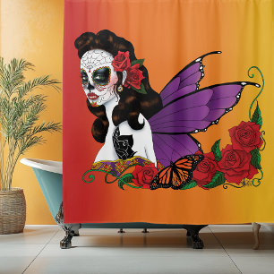 Sugar Skull Fairy Sunset Shower Curtain