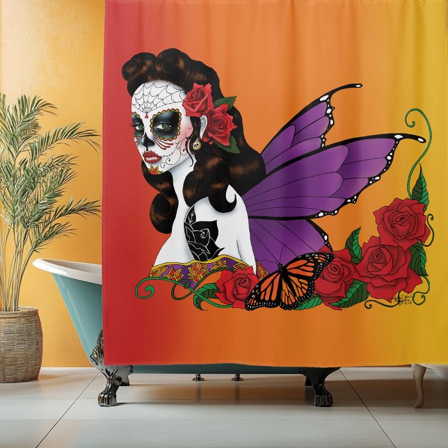 Sugar Skull Fairy Sunset Shower Curtain (Creator Uploaded)