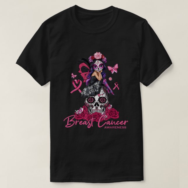 Sugar Skull Fight Breast Cancer Awareness Like A G T-Shirt (Design Front)