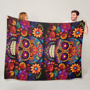 Sugar skull fleece blanket
