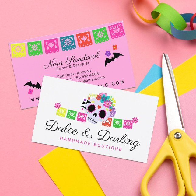 Sugar Skull Floral Calavera Papel Picado Boutique Business Card (Creator Uploaded)