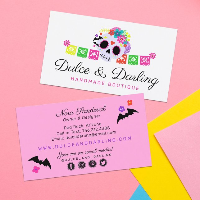 Sugar Skull Floral Calavera Papel Picado Boutique Business Card (Creator Uploaded)