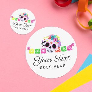 Sugar Skull Floral Calavera Papel Picado Boutique Classic Round Sticker