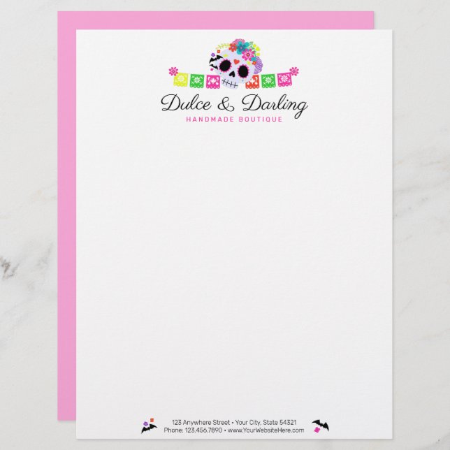 Sugar Skull Floral Calavera Papel Picado Boutique Custom Letterhead (Front/Back)