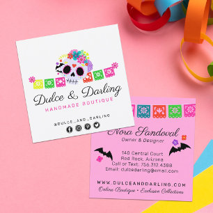 Sugar Skull Floral Calavera Papel Picado Boutique Square Business Card