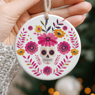 Sugar Skull Floral Cinco de Mayo Photo Ceramic Tree Decoration