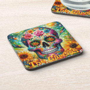 Sugar Skull Floral Roses Sunflower Personalised Coaster