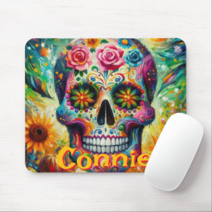 Sugar Skull Floral Roses Sunflower Personalised Mouse Mat