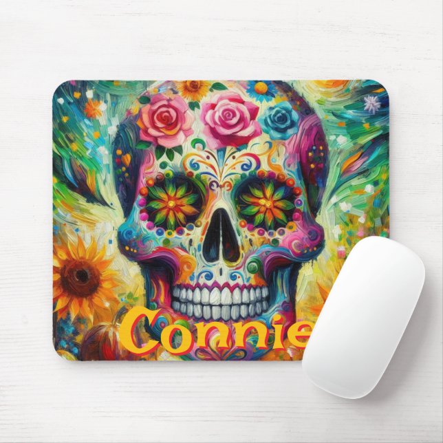 Sugar Skull Floral Roses Sunflower Personalised Mouse Mat (With Mouse)