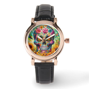 Sugar Skull Floral Roses Sunflower Personalized Watch