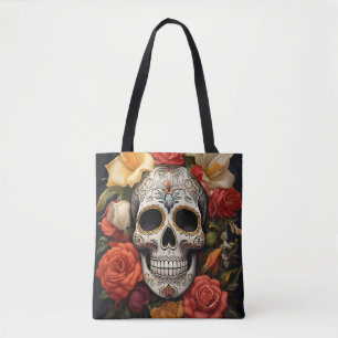 Sugar Skull Floral Tote Bag