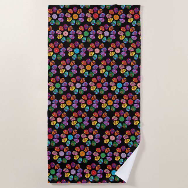 Sugar Skull Flower Beach Towel (Front)