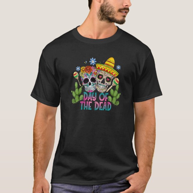 Sugar Skull Flower Crown Day Of The Dead Dia De Lo T-Shirt (Front)