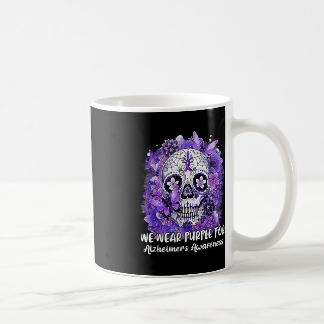Sugar Skull Flower Wear Purple Ribbon Alzheimer Aw Coffee Mug (Right)