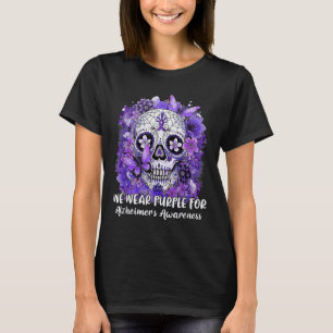 Sugar Skull Flower Wear Purple Ribbon Alzheimer Aw T-Shirt