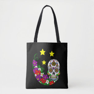 Sugar Skull, Flowers and Stars Tote Bag