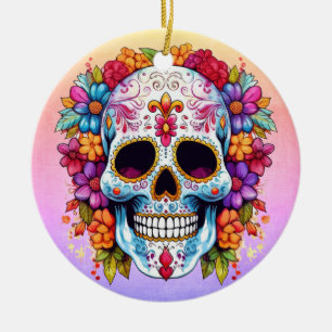 Sugar Skull & Flowers Ceramic Tree Decoration