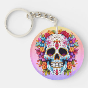 Sugar Skull & Flowers Key Ring